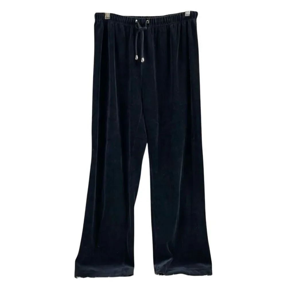 KAKTUS Velour Lounge Pants Medium Black Elastic Drawstring Waist Cozy Casual
